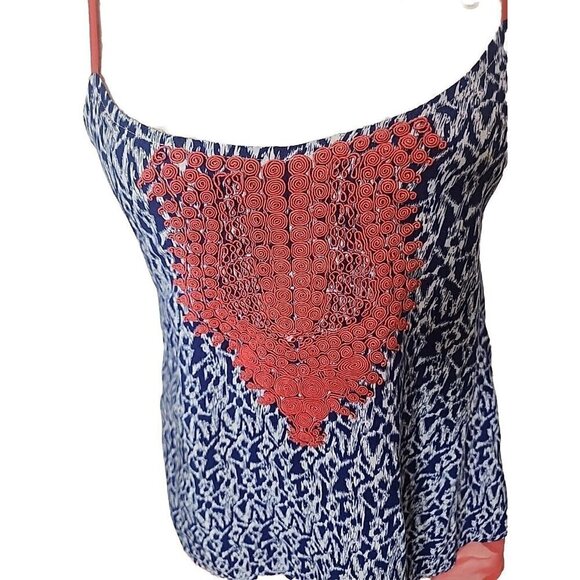 THML Women Blue Print Tank Top Layered Blouse With Embroidery Xsmall XS - Picture 2 of 8